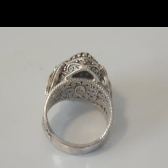 Ottoman Silver Marquise Blue Corundum Ring Size 7 - Picture 2 of 6